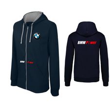 PÁNSKÁ MIKINA NA ZIP S KAPUCÍ A MOTIVEM BMW POWER - TMAVĚ MODRÁ