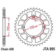 HLINÍKOVÁ ŘETĚZOVÁ ROZETA JT JTA 895-49RED 49)T, NT((428 ČERVENÁ