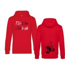 PÁNSKÁ MIKINA S KAPUCÍ A MOTIVEM RIDE TO LIVE - ČERVENÁ