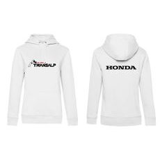 DÁMSKÁ MIKINA S KAPUCÍ A MOTIVEM HONDA TRANSALP - BÍLÁ