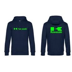 PÁNSKÁ MIKINA S KAPUCÍ A MOTIVEM KAWASAKI 1 - TMAVĚ MODRÁ