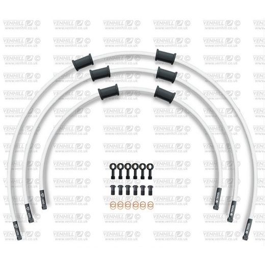 STANDARD HADICE PŘEDNÍ BRZDY SADA VENHILL POWERHOSEPLUS YAM-6007FB-WT (3 HADICE V SADĚ) BÍLÉ HADICE, ČERNÉ KONCOVKY