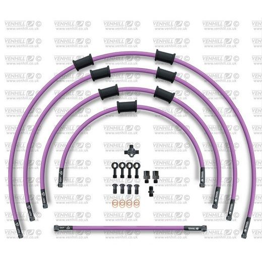 STANDARD HADICE PŘEDNÍ BRZDY SADA VENHILL POWERHOSEPLUS KAW-5007FB-PU (5HADIC V SADĚ) FIALOVÉ HADICE, ČERNÉ KONCOVKY