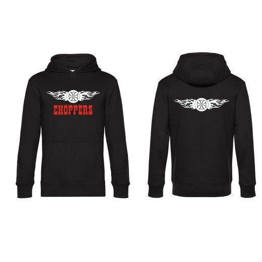 PÁNSKÁ MIKINA S KAPUCÍ A MOTIVEM CHOPPERS FLAMES - ČERNÁ