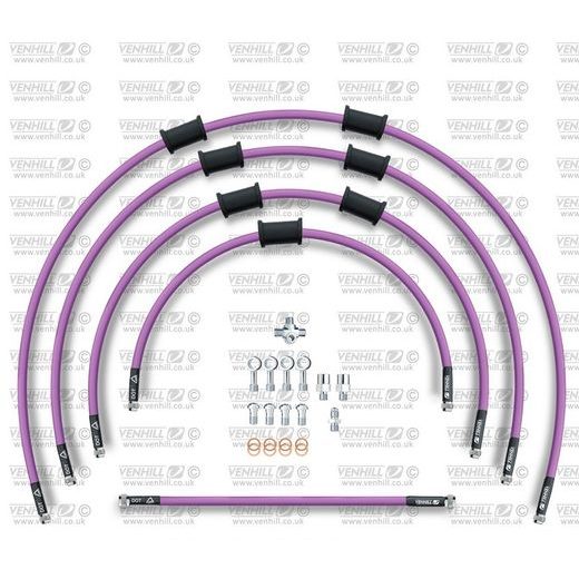 STANDARD HADICE PŘEDNÍ BRZDY SADA VENHILL POWERHOSEPLUS KAW-11001FS-PU (5HADIC V SADĚ) FIALOVÉ HADICE, NEREZOVÉ KONCOVKY