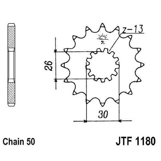 ŘETĚZOVÉ KOLEČKO JT JTF 1180-18RB 18 ZUBŮ, 530 POGUMOVANÉ