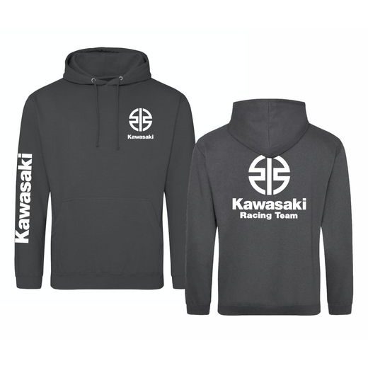 PÁNSKÁ MIKINA S KAPUCÍ A MOTIVEM KAWASAKI RACING TEAM - ŠEDÁ