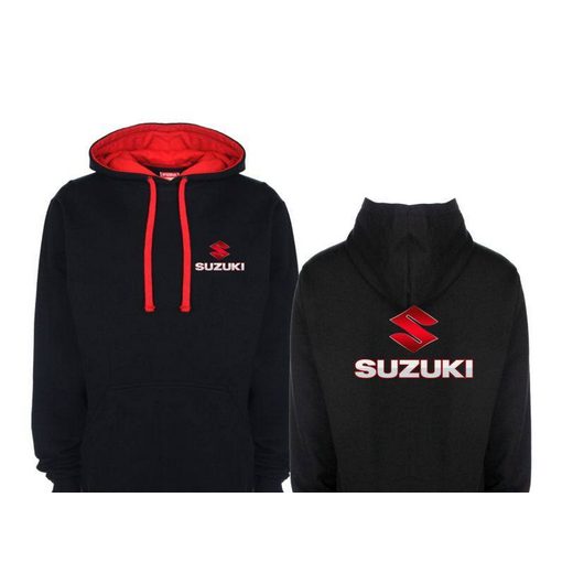 PÁNSKÁ MIKINA S KAPUCÍ A MOTIVEM SUZUKI 2 - ČERNÁ