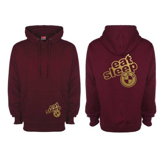 PÁNSKÁ MIKINA S KAPUCÍ A MOTIVEM BMW EAT SLEEP - BORDÓ