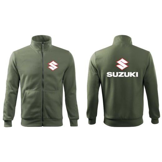 PÁNSKÁ MIKINA NA ZIP S MOTIVEM SUZUKI - KHAKI