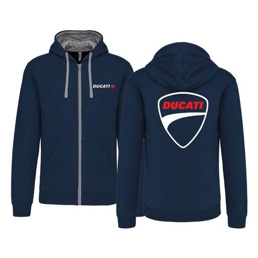 PÁNSKÁ MIKINA NA ZIP S KAPUCÍ A MOTIVEM DUCATI - TMAVĚ MODRÁ