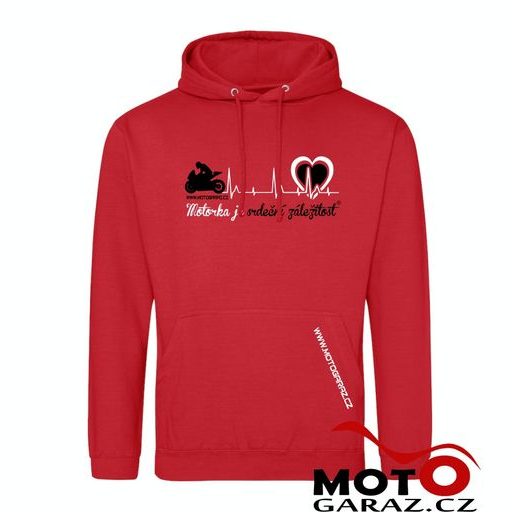 MIKINA S KAPUCÍ MOTORKA JE SRDEČNÍ ZÁLEŽITOST ® ČERVENÁ PÁNSKÁ