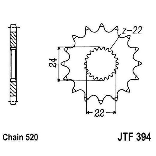 ŘETĚZOVÉ KOLEČKO JT JTF 394-16 16 ZUBŮ, 520