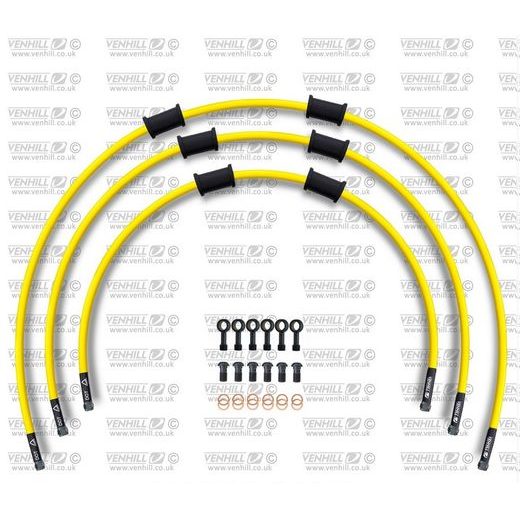 STANDARD HADICE PŘEDNÍ BRZDY SADA VENHILL POWERHOSEPLUS KAW-2002FB-YE (3 HADICE V SADĚ) ŽLUTÉ HADICE, ČERNÉ KONCOVKY