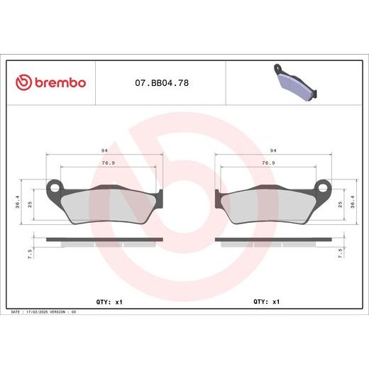 BRZDOVÉ DESTIČKY BREMBO 07BB0478 CC ROAD
