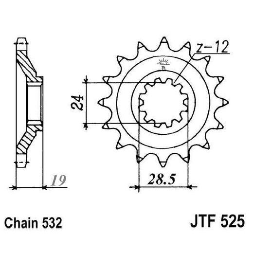 ŘETĚZOVÉ KOLEČKO JT JTF 525-17 17 ZUBŮ, 532