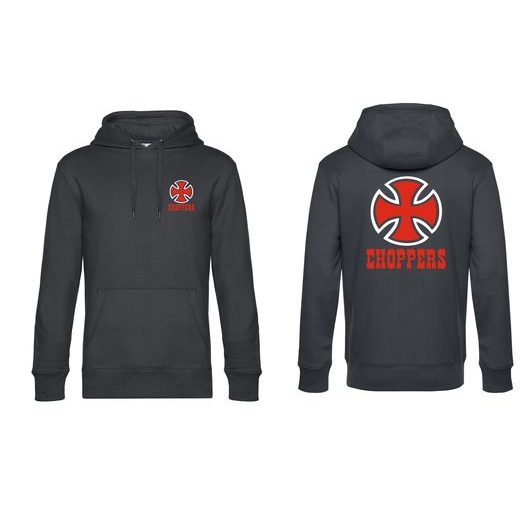 PÁNSKÁ MIKINA S KAPUCÍ A MOTIVEM CHOPPERS 2 - ŠEDÁ