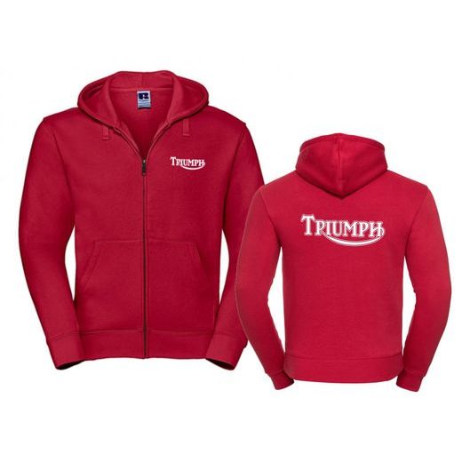 PÁNSKÁ MIKINA NA ZIP S KAPUCÍ A MOTIVEM TRIUMPH - ČERVENÁ