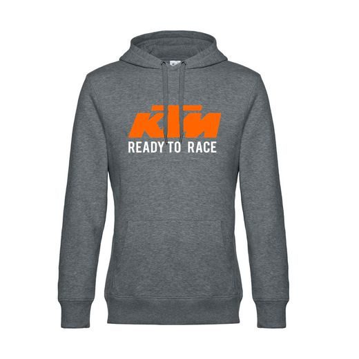 PÁNSKÁ MIKINA S KAPUCÍ A MOTIVEM KTM READY TO RACE - TMAVĚ ŠEDÁ