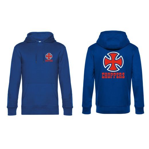 PÁNSKÁ MIKINA S KAPUCÍ A MOTIVEM CHOPPERS 2 - KRÁLOVSKY MODRÁ