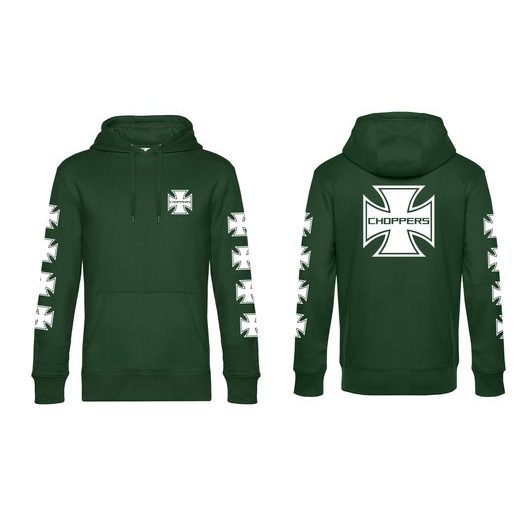 PÁNSKÁ MIKINA S KAPUCÍ A MOTIVEM CHOPPERS - ZELENÁ