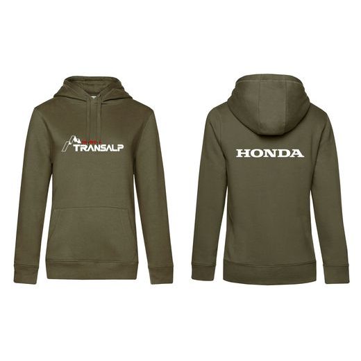 DÁMSKÁ MIKINA S KAPUCÍ A MOTIVEM HONDA TRANSALP - KHAKI