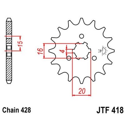 ŘETĚZOVÉ KOLEČKO JT JTF 418-15 15 ZUBŮ, 428