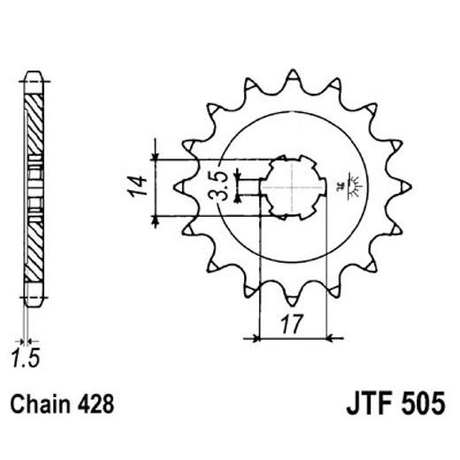 ŘETĚZOVÉ KOLEČKO JT JTF 505-13 13 ZUBŮ, 428