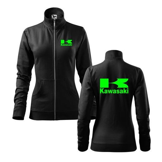 DÁMSKÁ MIKINA NA ZIP S MOTIVEM KAWASAKI - ČERNÁ