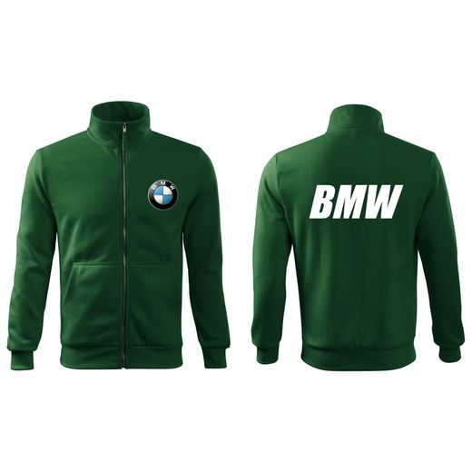 PÁNSKÁ MIKINA NA ZIP S MOTIVEM BMW - ZELENÁ