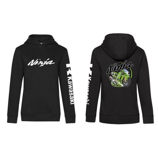 DÁMSKÁ MIKINA S KAPUCÍ A MOTIVEM KAWASAKI NINJA - ČERNÁ