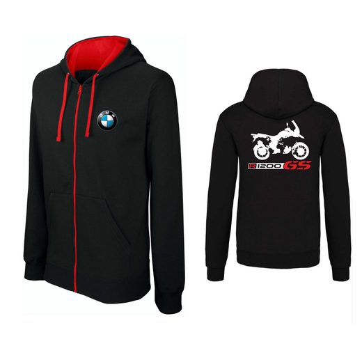 PÁNSKÁ MIKINA NA ZIP S KAPUCÍ A MOTIVEM BMW R 1200 GS - ČERNÁ