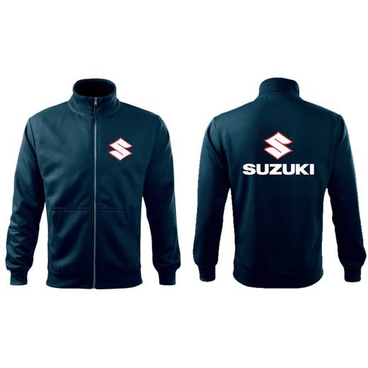 PÁNSKÁ MIKINA NA ZIP S MOTIVEM SUZUKI - TMAVĚ MODRÁ