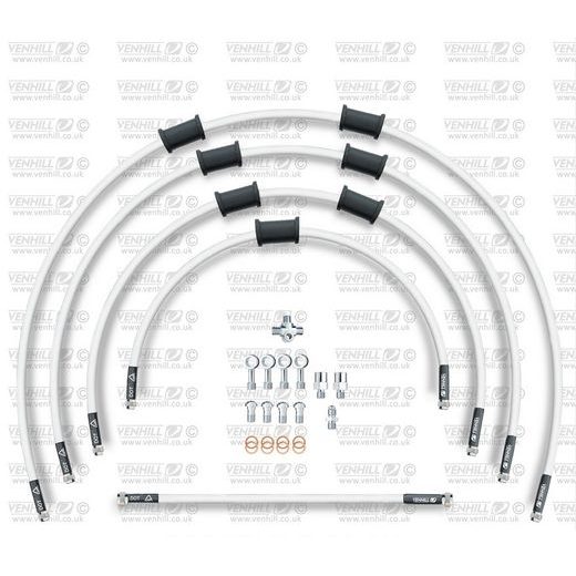 STANDARD HADICE PŘEDNÍ BRZDY SADA VENHILL POWERHOSEPLUS KAW-6002FS-WT (5HADIC V SADĚ) BÍLÉ HADICE, NEREZOVÉ KONCOVKY