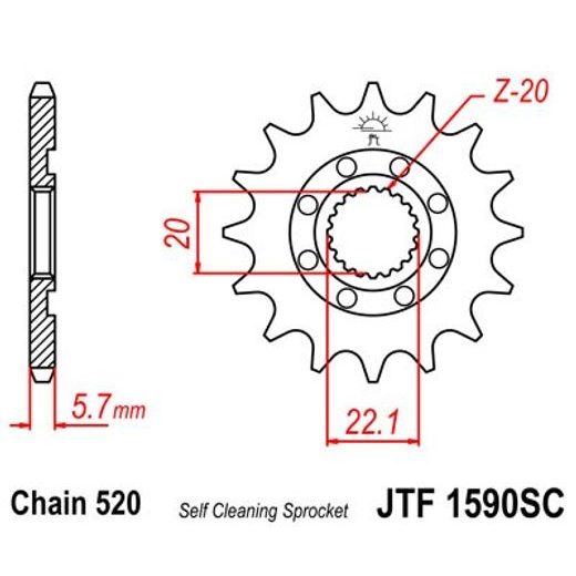 ŘETĚZOVÉ KOLEČKO JT JTF 1590-14SC 14 ZUBŮ, 521 SAMOČISTÍCÍ, NÍZKÁ HMOTNOST