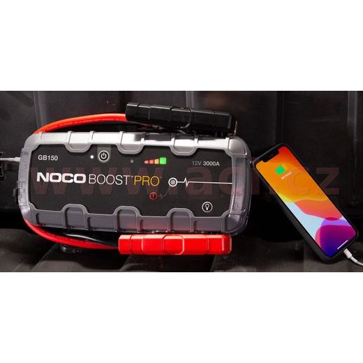 STARTOVACÍ BOX S DIGITÁLNÍM VOLTMETREM + POWER BANKA, STARTOVACÍ PROUD 3000 A, NOCO GENIUS BOOST PRO GB150 (NOCO USA)