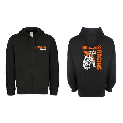 PÁNSKÁ MIKINA NA ZIP S KAPUCÍ A MOTIVEM MOTOCROSS RACING - ČERNÁ