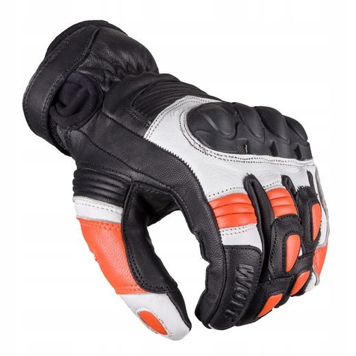 WOLF BANDIT ORANGE KOŽENÉ RUKAVICE NA MOTORKU