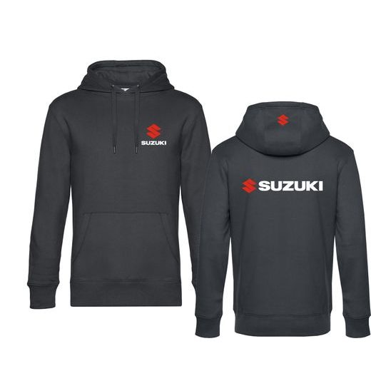 PÁNSKÁ MIKINA S KAPUCÍ A MOTIVEM SUZUKI - TMAVĚ ŠEDÁ