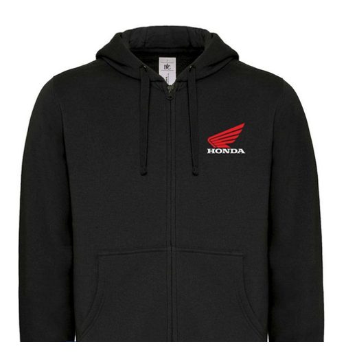 PÁNSKÁ MIKINA NA ZIP S KAPUCÍ A MOTIVEM HONDA - VYŠÍVANÁ