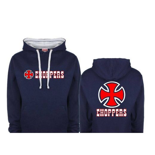 PÁNSKÁ MIKINA S KAPUCÍ A MOTIVEM CHOPPERS 3 - MODRÁ