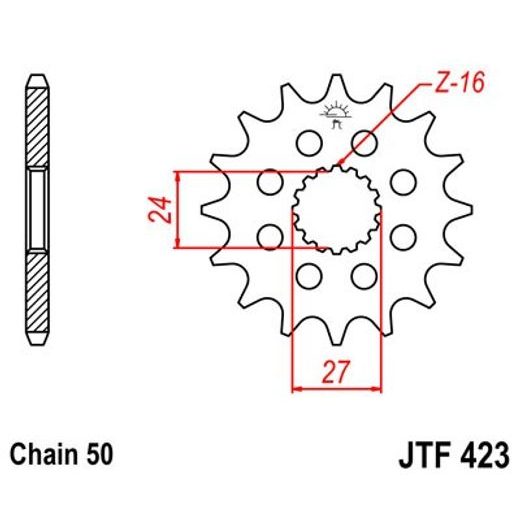 ŘETĚZOVÉ KOLEČKO JT JTF 423-18RB 18 ZUBŮ, 530 POGUMOVANÉ