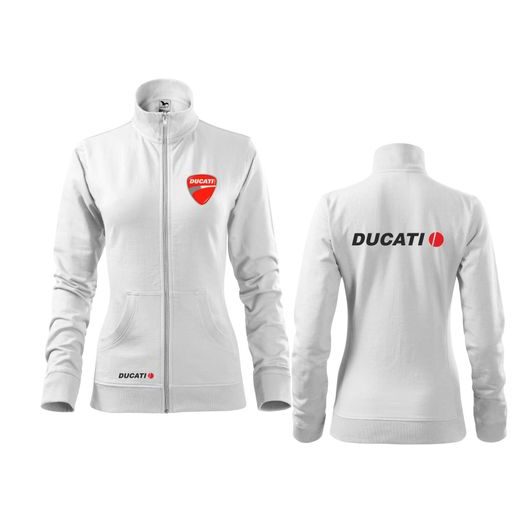 DÁMSKÁ MIKINA NA ZIP S MOTIVEM DUCATI - BÍLÁ