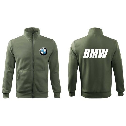 PÁNSKÁ MIKINA NA ZIP S MOTIVEM BMW - KHAKI