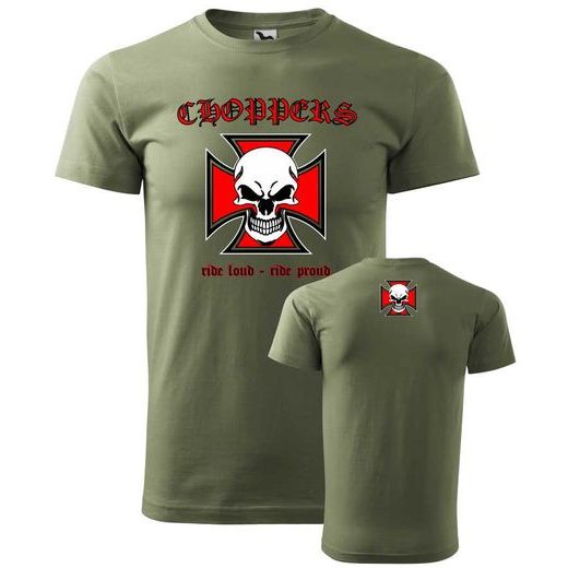PÁNSKÉ TRIKO S MOTIVEM CHOPPERS RIDE LOUD - KHAKI