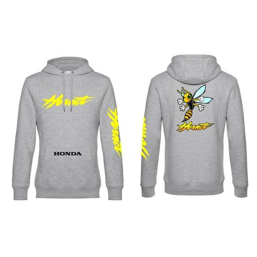 PÁNSKÁ MIKINA S KAPUCÍ A MOTIVEM HONDA HORNET - SVĚTLE ŠEDÁ