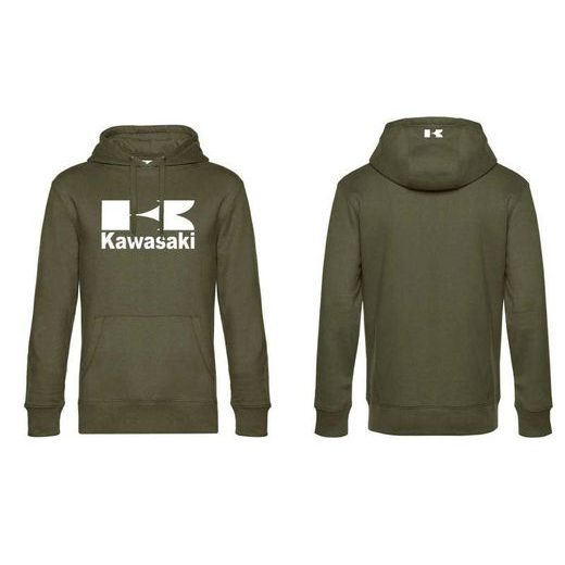 PÁNSKÁ MIKINA S KAPUCÍ A MOTIVEM KAWASAKI 2 - KHAKI