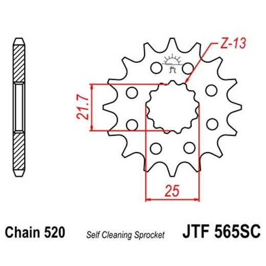 ŘETĚZOVÉ KOLEČKO JT JTF 565-14SC 14 ZUBŮ, 520 SAMOČISTÍCÍ, NÍZKÁ HMOTNOST