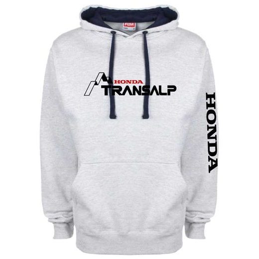 PÁNSKÁ MIKINA S KAPUCÍ A MOTIVEM HONDA TRANSALP - ŠEDÁ