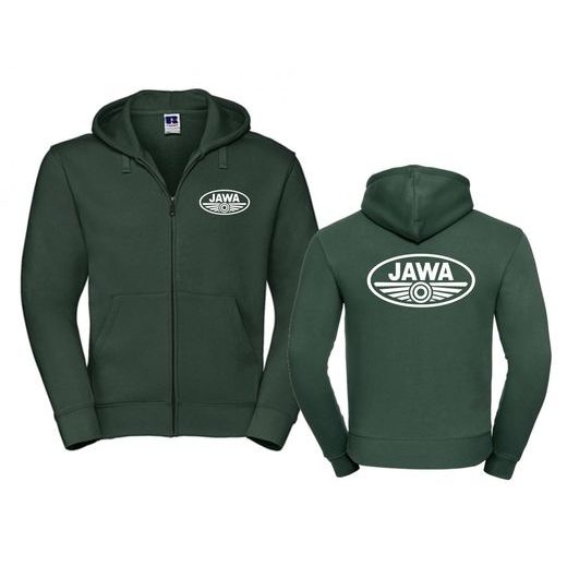 PÁNSKÁ MIKINA NA ZIP S KAPUCÍ A MOTIVEM JAWA - ZELENÁ